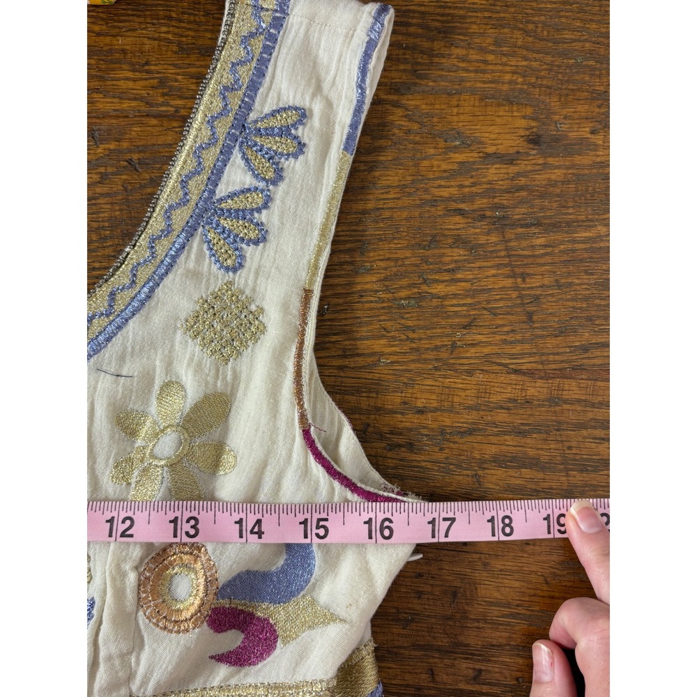 Christophe Sauvat Metallic Embroidered Boho Beaded Babydoll Top Cream Medium - Picture 8 of 12